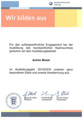 Für das außergewöhnliche Engagement bei der Ausbildung des handwerklichen Nachwuchses